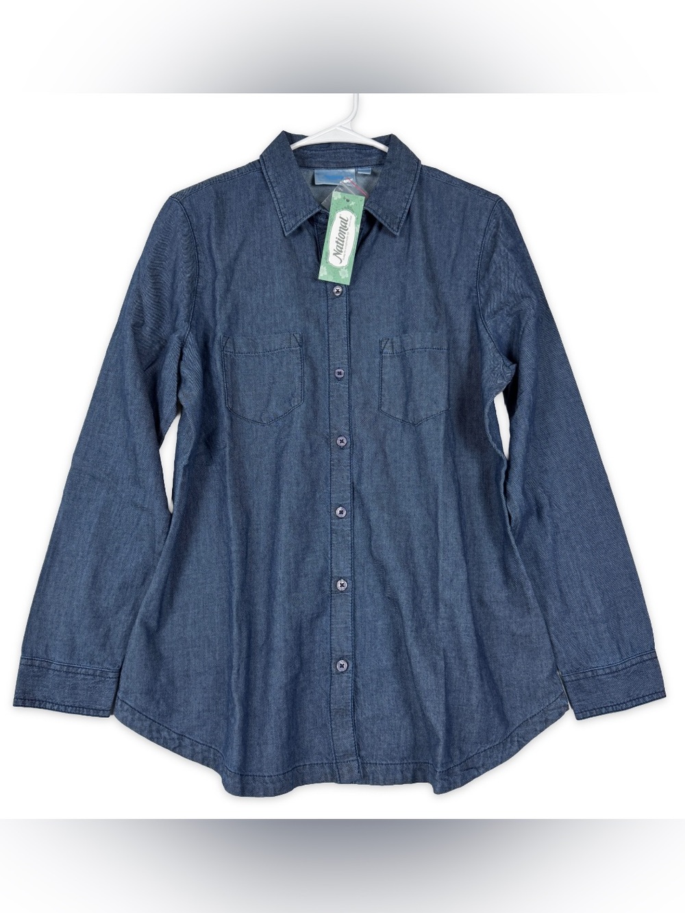 National Button Down Shirt Womens M Lightweight Denim Blue Long Sleeve NWT